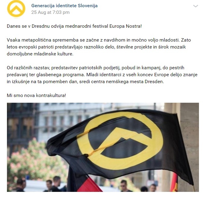 Objava Generacije Identitete na ruskem družabnem omrežju VKontakte