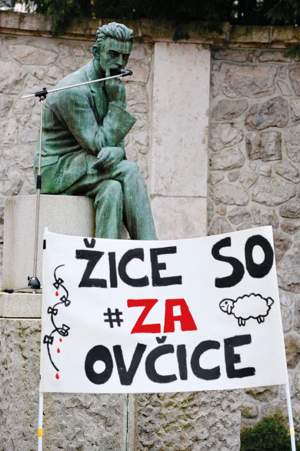 Vrhnika, februar 2016, protest v podporo beguncem in proti žici