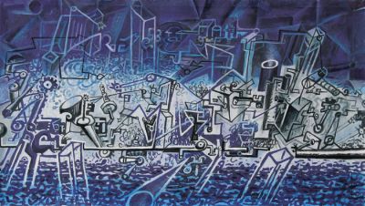 Zvonko Čoh: Modra rafinerija (akril na platnu, 2013