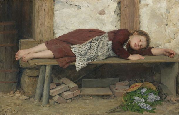Znana slika spečega revnega dekleta slikarja Alberta Ankerja 