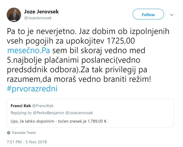 Jože Jerovšek je nasedel na provokacijo Francija Keka in razkril višino svoje pokojnine