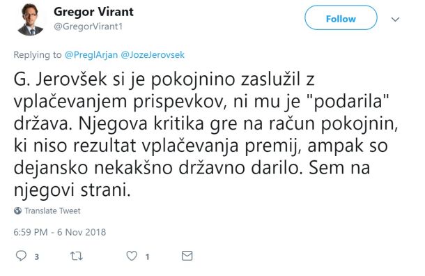 Gregor Virant je na Jerovškovi strani