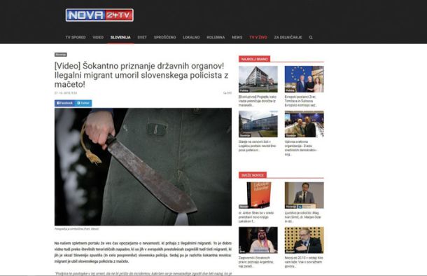 Primer lažne novice št. 2: Slovenskega policista ni umoril ilegalni migrant, temveč 22-letni državljan Nemčije, ki si je po umoru sodil sam.