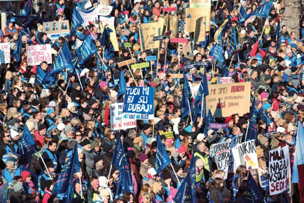 Protestni shod stavkajočih v vzgoji in izobraževanju v Ljubljani, 14. februar