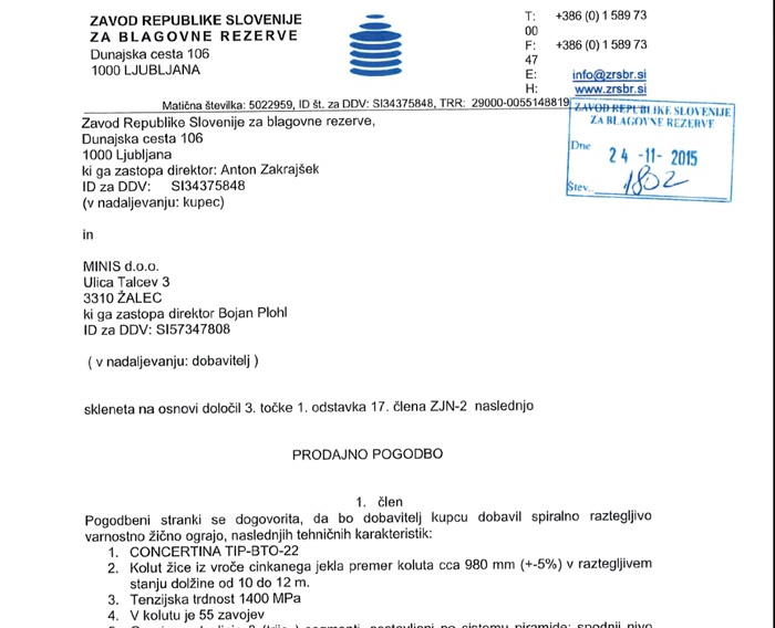 Sporna pogodba za žičnato ograjo