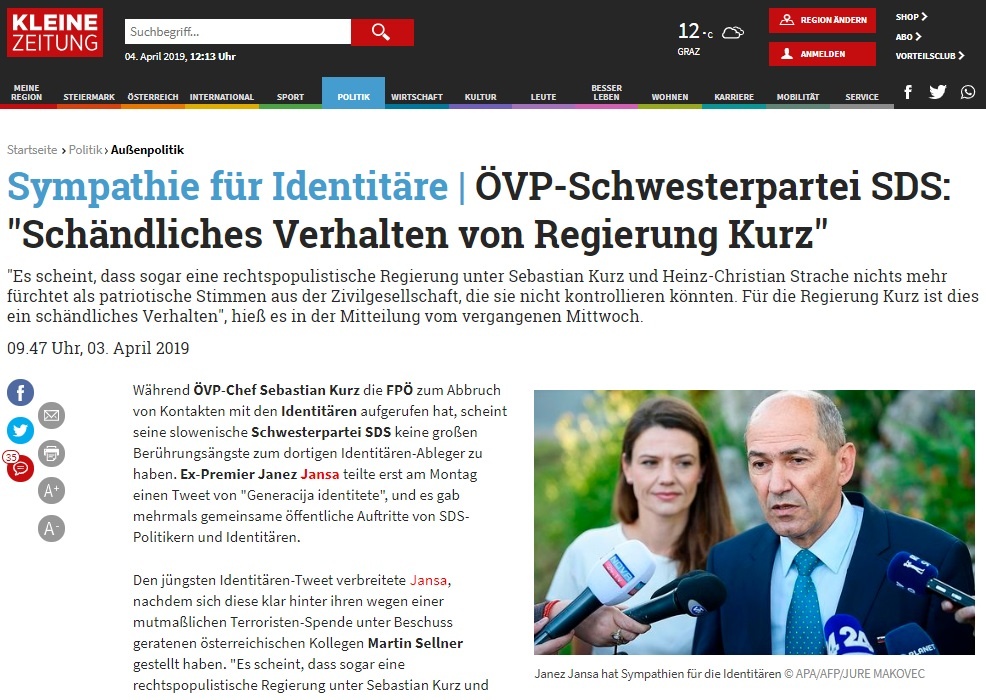 Članek o Janši v vplivnem avstrijskem časniku Kleine Zeitung