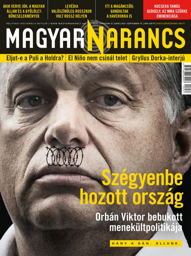 Naslovnica Magyar Narancsa, madžarske »Mladine«, objavljena leta 2015, z naslovom Osramočena država