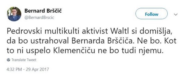 Poniževanje Judov: odgovor Brščiča na kazensko ovadbo, ki ga je zaradi kaznivega dejanja spodbujanja nasilja, sovraštva in nestrpnosti proti njemu vložil direktor Judovskega kulturnega centra Robert Waltl (Brščič je bil kasneje oproščen).