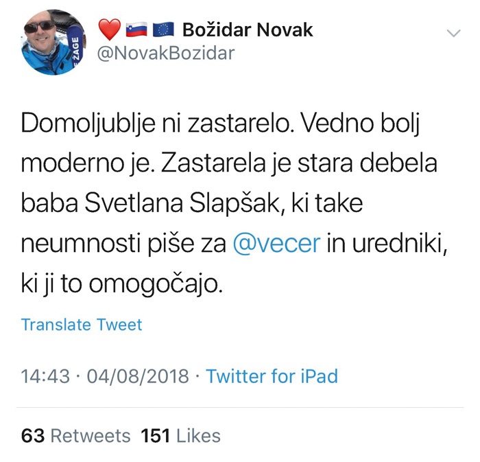 Žaljivo sporočilo za Svetlano Slapšak