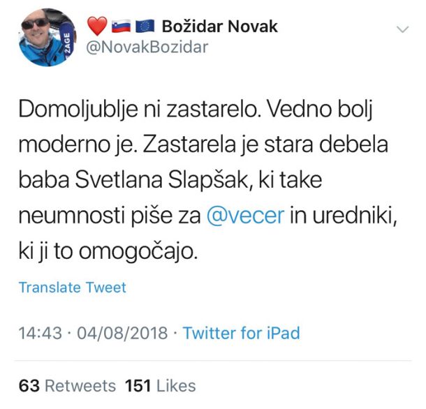 Žaljivo sporočilo za Svetlano Slapšak 