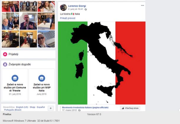 Zemljevid »Velike Italije«, ki ga je na Facebooku objavil tržaški občinski odbornik Lorenzo Giorgi