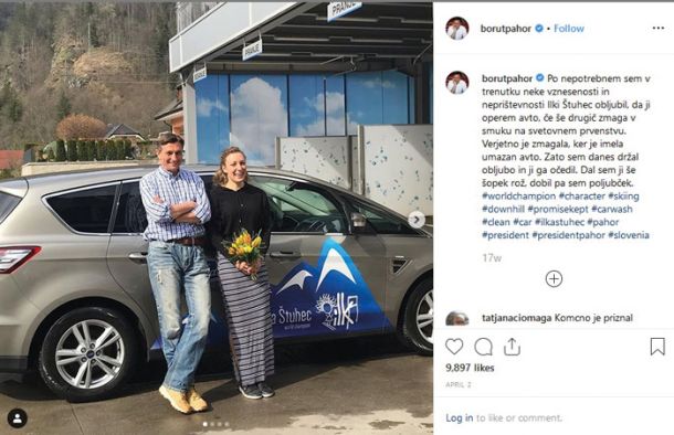 Borut Pahor je opral avto Ilki Štuhec: najbolj lajkana fotografija na instagramu predsednika republike