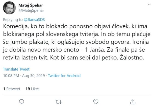 Matej Špehar o dvojnih merilih Janeza Janše