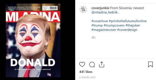 Objava Mladinine naslovnice na profilu portala Coverjunkie na Instaframu