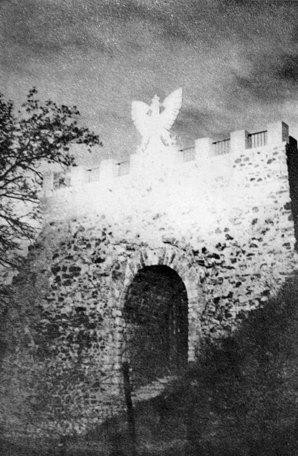 Domobranski znak med vojno na griču, kjer stoji ljubljanski grad. Nedaleč stran je bilo domobransko vojaško pokopališče. 