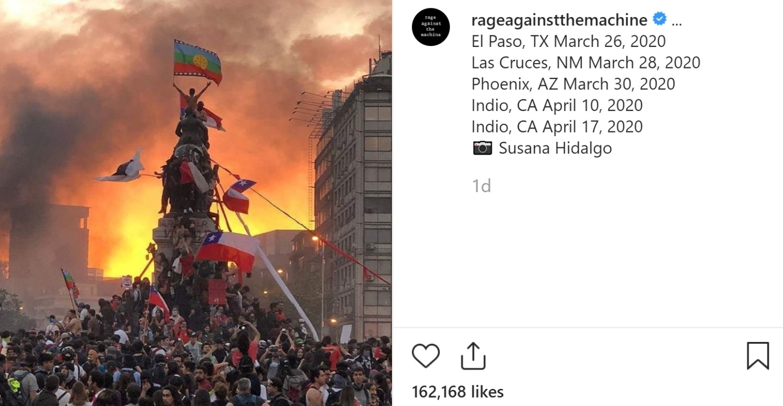 Objava zasedbe Rage Against the Machine na Instagramu
