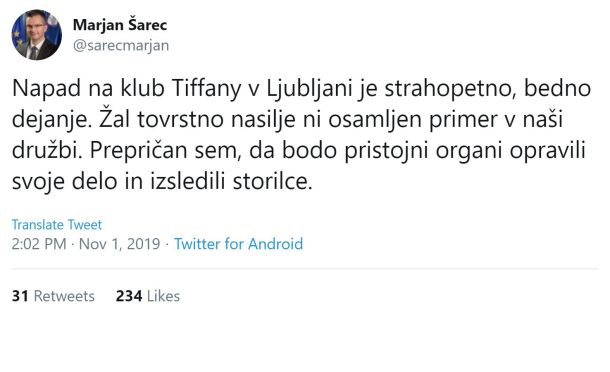 Šarčev zapis na Twitterju