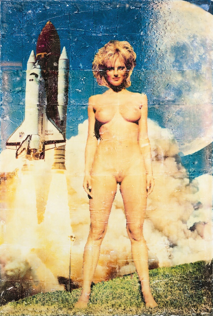 Adrijan Praznik: The Final Frontier, 2014, 250 x 170 cm, digitalni kolaž, transfer in akril na platnu