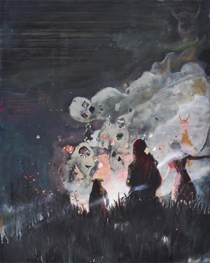 Mitja Ficko, Polnočna šola, 2012–16, olje na platnu, 200 x 160 cm