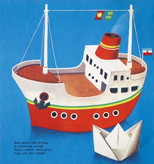 Ladjica z jugoslovansko zastavico in rdečo zvezdo (iz knjige Igrače korakajo, izdane leta 1983) 