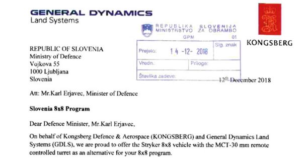 Lobistično pismo, ki je priromalo na naslov ministra za obrambo Karla Erjavca