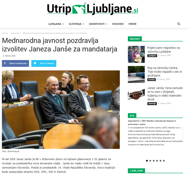 Portal Utrip Ljubljane z značilnim naslovom in poudarkom 