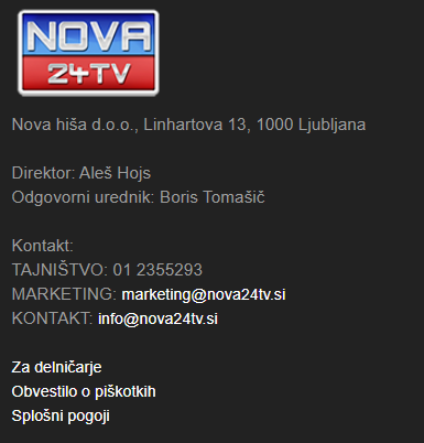 Kolofon Nove24TV, danes