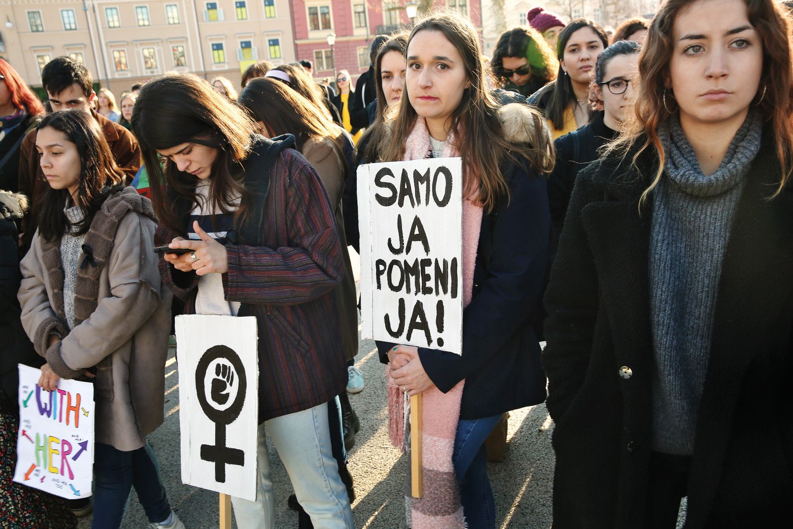 Protest proti nasilju nad ženskami v organizaciji Delovnega odbora za feminizem društva Iskra, Ljubljana, 8. marec 2020