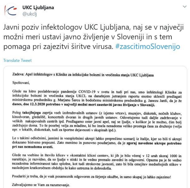 Tvit UKC Ljubljana 