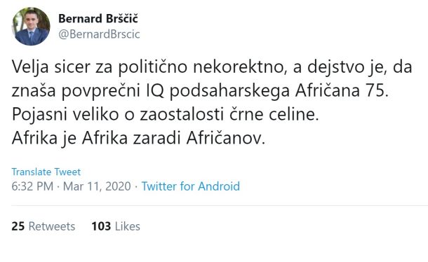 Brščičev zapis na Twitterju