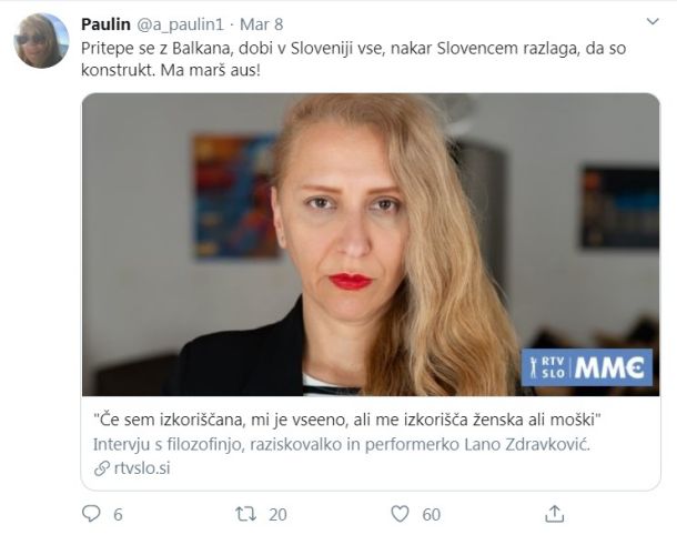 Ksenofoben zapis na Twitterju 