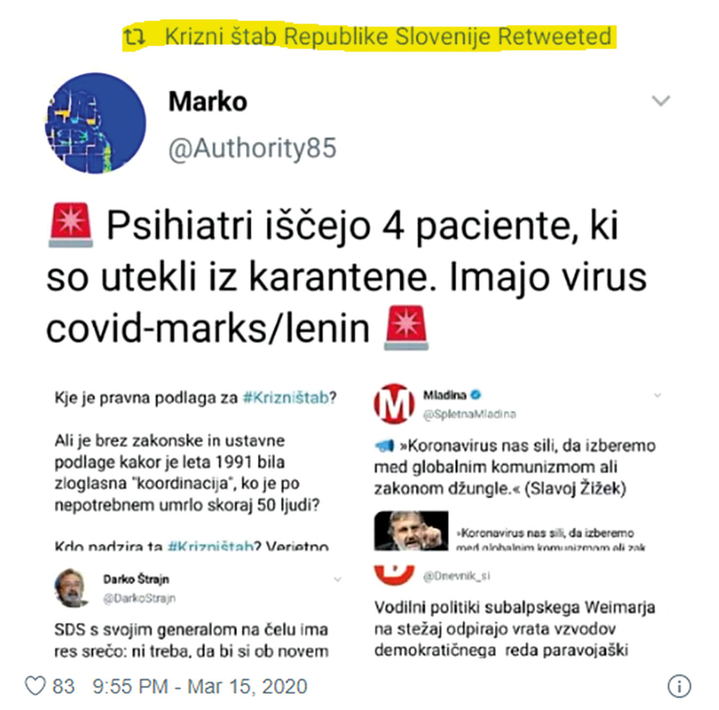 Takoj na začetku so se na njem pojavila politično pristranska sporočila in reklame za strankarski časopis Demokracija. Jelko Kacin je kasneje izjavil, da jim je takrat nekdo »vdrl v račun«. Sporne objave so bile izbrisane, profil pa upravlja, kot je zapisano, »PR ekipa KŠ in UKOM«.