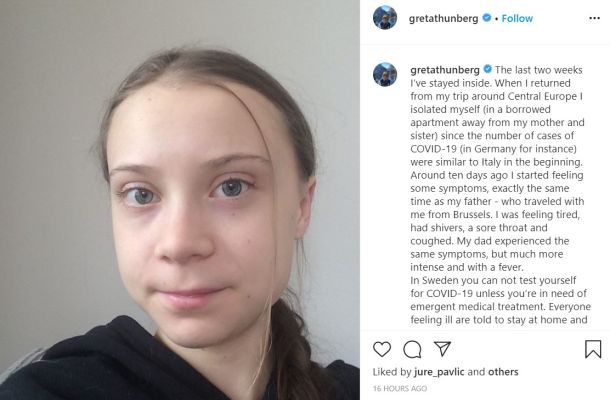 Zapis Grete Thunberg na Instagramu