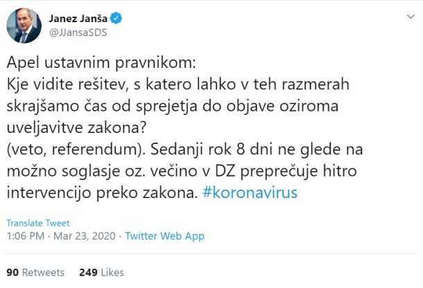 Današnji tvit Janeza Janše