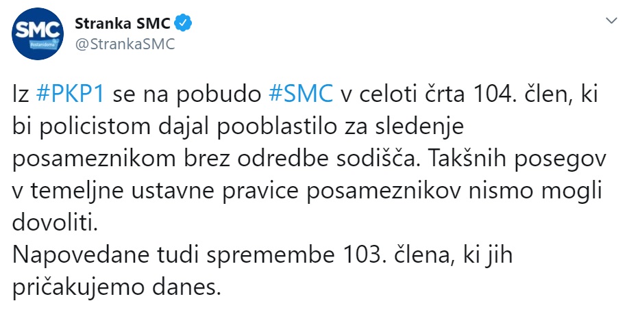 Današnji tvit stranke SMC