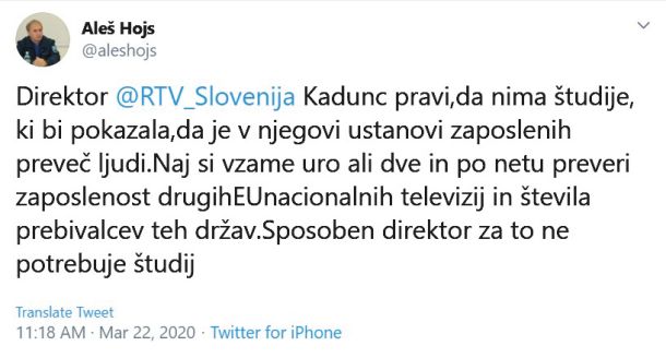 Da bo vlada skrajnih desničarjev zamenjala vodstvo RTV Slovenija s strankarskimi vojščaki, je jasno. Te namere je s tvitom kakopak podprl tudi dosedanji direktor Nova24TV Aleš Hojs, zdaj minister za notranje zadeve.