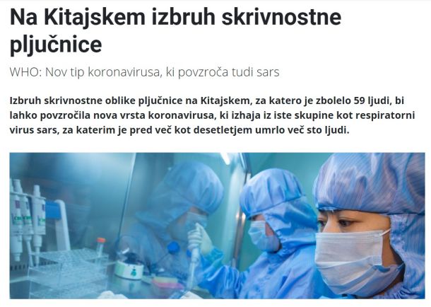 Prvi članek, ki so ga na MMC RTVSLO posvetili izbruhu koronavirusa. Objavljen 9. januarja 2020. 