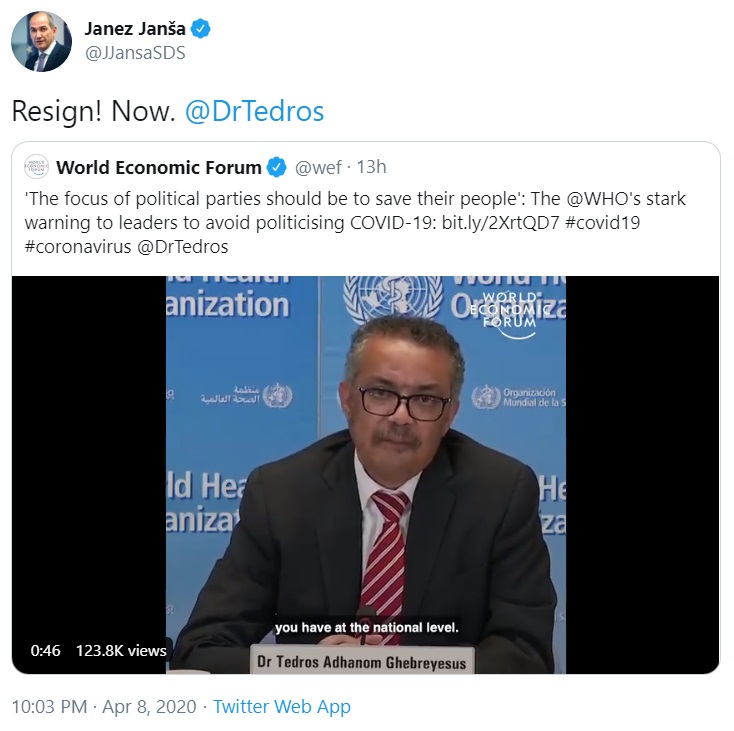 Janšev poziv na Twitterju