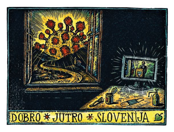 Avtor: Miha Erič / Grafika: Ročno barvan LESOREZ / Naslov: »karantenska«