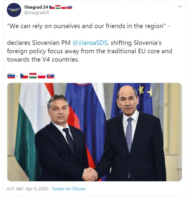 Janez Janša je všečkal: Fokus slovenske zunanje politike niso več stare države EU, ampak države višegrajske četverice.