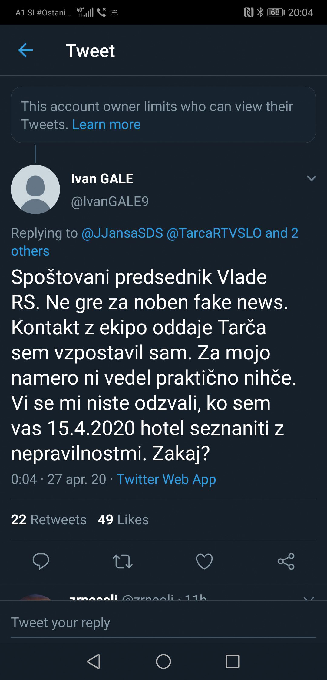 Ko je leta 2007 izbruhnila afera Patria, je Janez Janša molčal. Janša molči tudi zdaj. Odzval se ni niti na Galetovo elektronsko sporočilo, ko ga je ta želel obvestiti o nepravilnostih.