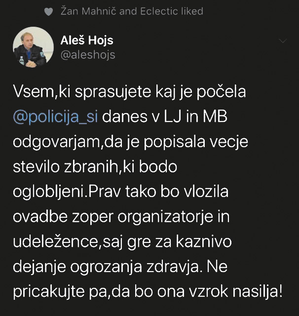 Minister za notranje zadeve poziva policijo, naj kaznuje državljane. Krivi so vsi, ki so se tako ali drugače znašli na protestnem zboru. 