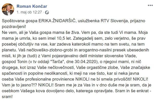 Stranki SDS zvesti Roman Končar se je spravil nad voditeljico Tarče