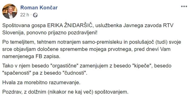 Drugi monolog Romana Končarja na Facebooku