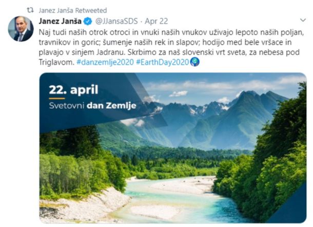 Janšev tvit ob dnevu Zemlje se zdi hinavski glede na poteze, ki jih na področju varstva narave pelje njegova stranka in vlada.