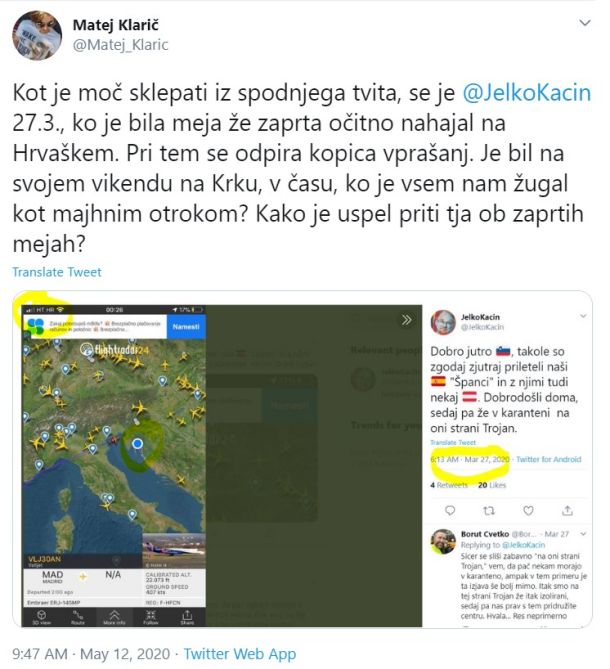 Zapis Mateja Klariča na Twitterju