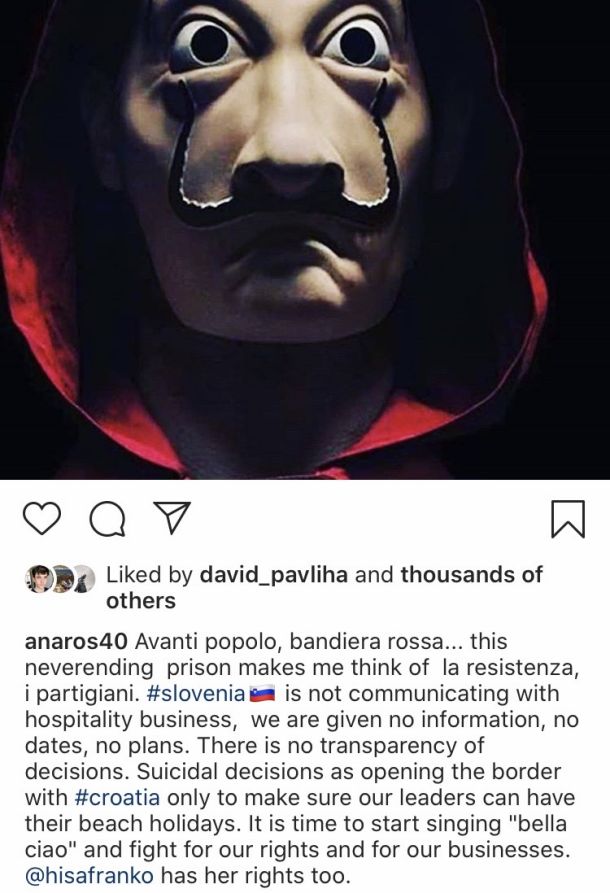 Objava Ane Roš na Instagramu
