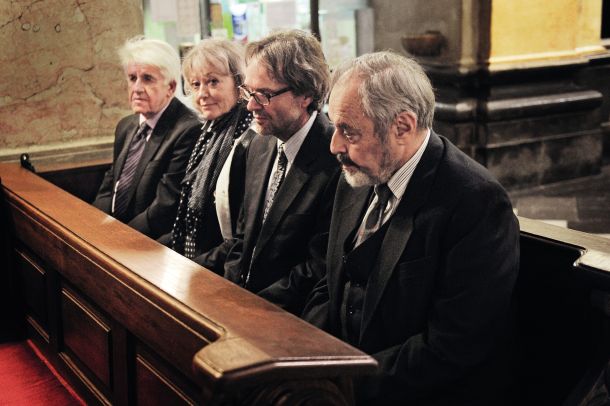 Mitja Deisinger, Barbara Zobec, Jan Zobec in Ernest Petrič, trije ustavni sodniki in vrhovna sodnica na Rdeči maši - maši za verne pravnike, 15. oktober 2014, Ljubljana.