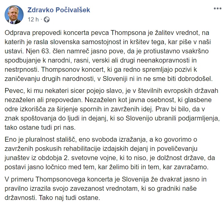 Ministrov zapis na Facebooku