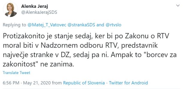 Zapis Alenke Jeraj na Twitterju